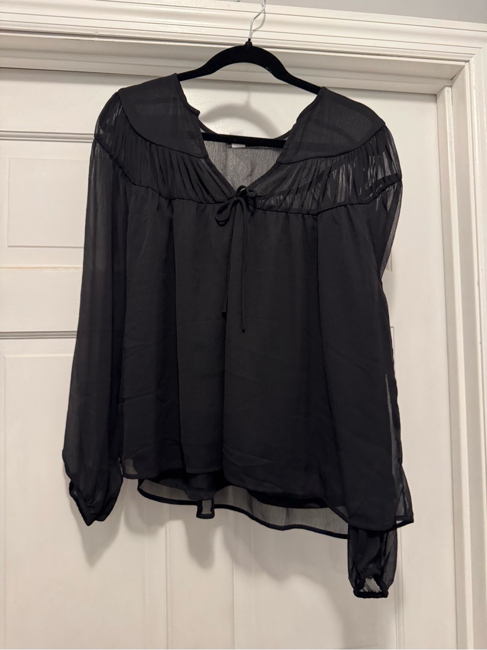 Old Navy Black Sheer Tie-Neck Blouse